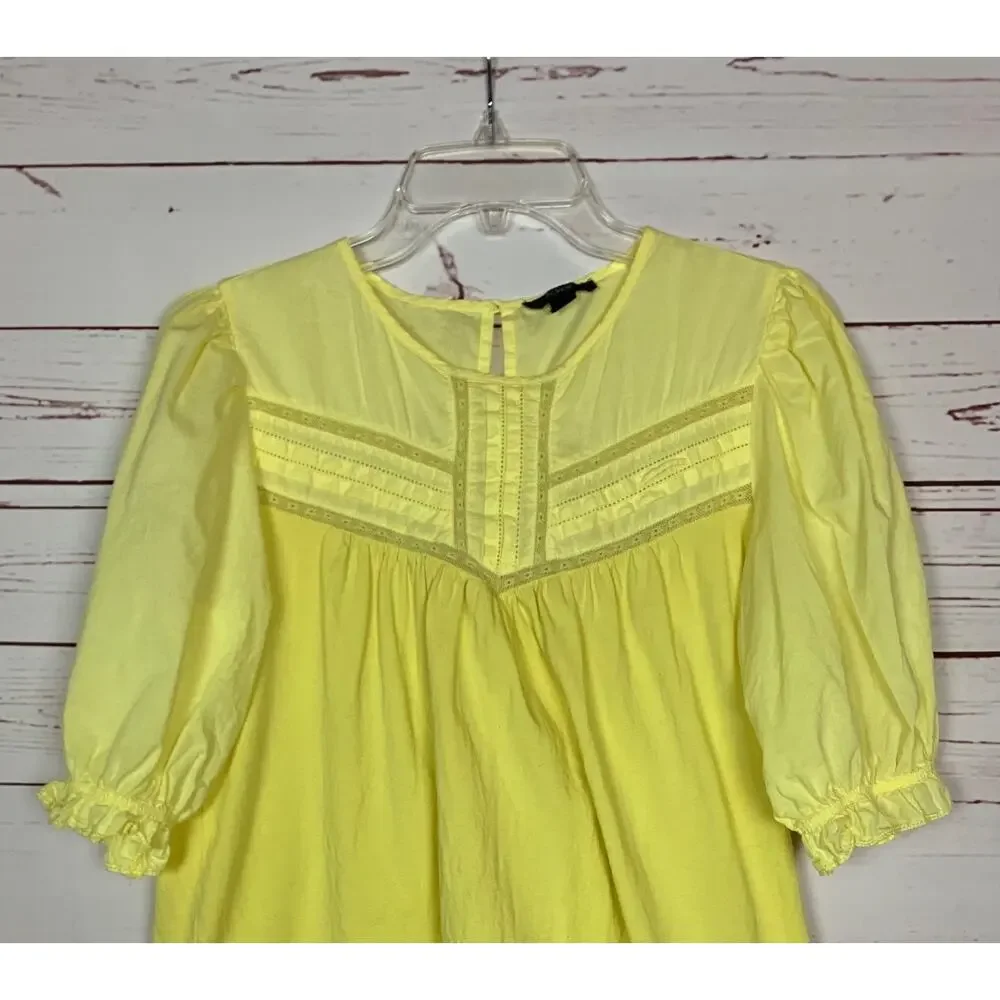 J. Crew Women's M Medium Yellow Lace Puff Short Sleeve Preppy Cotton Top Blouse